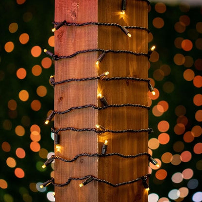 Novelty Lights 25ft Christmas String Lights, 50 Yellow LED Bulbs on Black Wire, 6" Spacing, Connectable Indoor Outdoor Commercial Grade Lighting for Holidays Patio Weddings