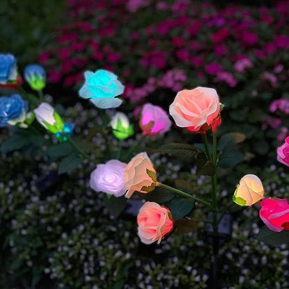 2 Pack Color-Changing Solar Rose Lights Flower Stake with 10 Roses, for Outdoor Garden Cemetery Patio Yard Pathway Decoration, Red