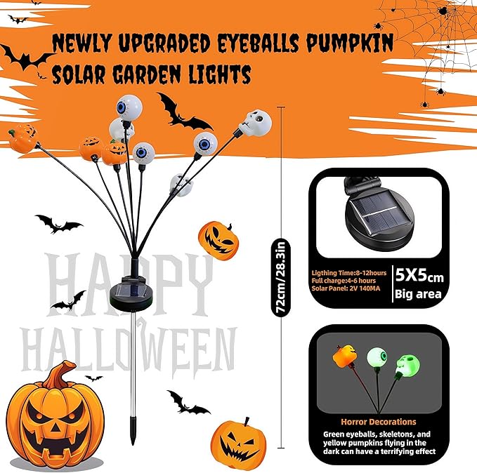 Halloween Decorations Outdoor Solar Scary Eyeball Lights,18LED Green Eyeball Swaying Firefly Lights,Waterproof Solar Halloween Path Lights for Yard Garden Lawn Party Decor(2pack)