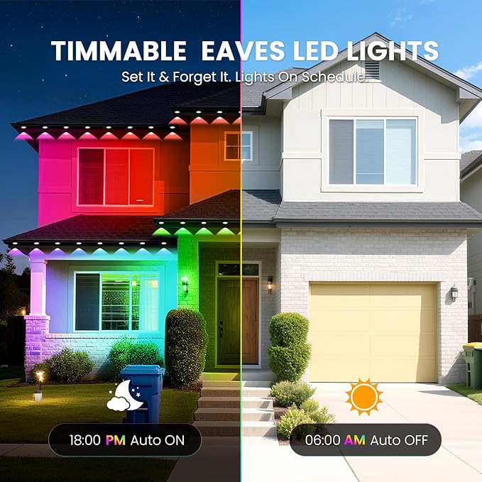 Permanent Lights for Outside House, 50 FT RGB Women's Day Outdoor Lights, App, Bluetooth Music, Ip67, Christmas Permanent Led Outdoor Lighting for Soffit Fence Garage Landscape Patio.