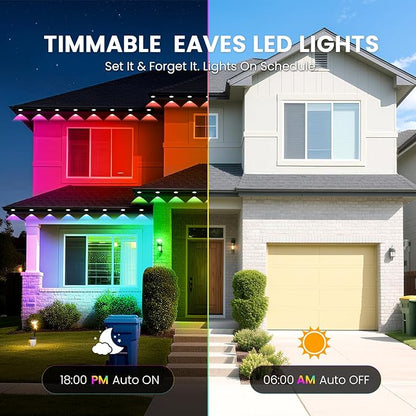 Permanent Lights for Outside House, 50 FT RGB Women's Day Outdoor Lights, App, Bluetooth Music, Ip67, Christmas Permanent Led Outdoor Lighting for Soffit Fence Garage Landscape Patio.