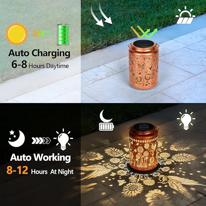 Sunflower Solar Lanterns Outdoor,Hummingbird Gifts Metal Hanging Lights,Waterproof LED Solar Lights for Garden,Yard,Patio Pathway Lawn Decor,Birthday Gifts for Women, Mom, Grandma-with S-Hook