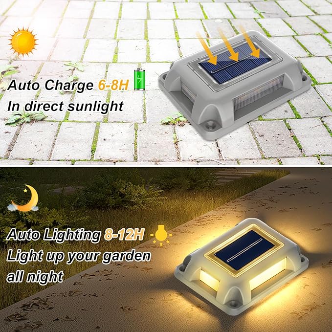 T-SUN Solar Dock Lights, Solar Driveway Lights Outdoor, 24 Pack LED Ground Driveway Light 3000K Warm White Deck Light for Path Garden Sidewalk Stair Ground Pathway