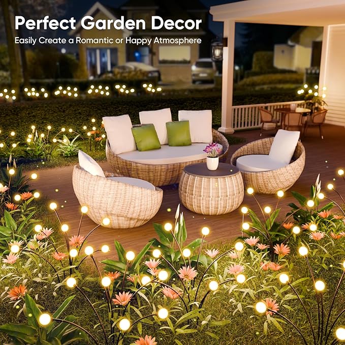 Solar Lights Outdoor Waterproof: 4 Pack 32 LED Swaying Firefly Solar Powered Garden Lights - Warm LED Lighting Outside Pathway Yard Patio Decorations - Unique Gardening Gifts for Women Mom