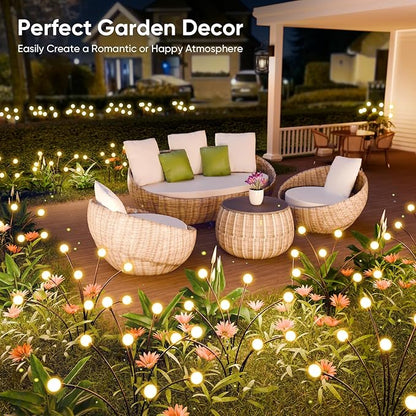 Solar Lights Outdoor Waterproof: 4 Pack 32 LED Swaying Firefly Solar Powered Garden Lights - Warm LED Lighting Outside Pathway Yard Patio Decorations - Unique Gardening Gifts for Women Mom