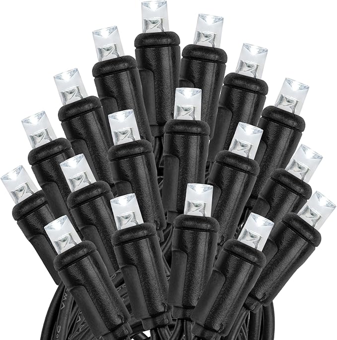 Novelty Lights 34ft Christmas String Lights, 100 Pure White LED Bulbs on Black Wire, 4" Spacing, Connectable Indoor Outdoor Commercial Grade Lighting for Holidays Patio Weddings