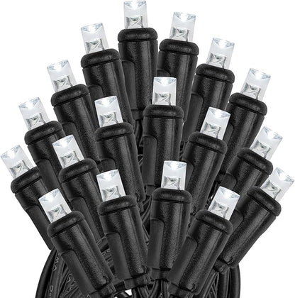 Novelty Lights 25ft Christmas String Lights, 50 Pure White LED Bulbs on Black Wire, 6" Spacing, Connectable Indoor Outdoor Commercial Grade Lighting for Holidays Patio Weddings