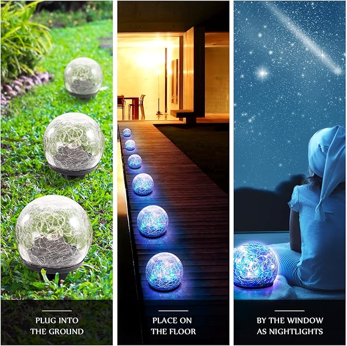 Honoson Decorative Solar Globe Lights Outdoor Waterproof LED Cracked Glass Ball Lights for Pathway, Walkway, Garden, Yard, Lawn Decoration(8 Pcs,3.9 Inch)