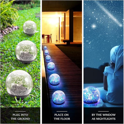 Honoson Decorative Solar Globe Lights Outdoor Waterproof LED Cracked Glass Ball Lights for Pathway, Walkway, Garden, Yard, Lawn Decoration(8 Pcs,3.9 Inch)