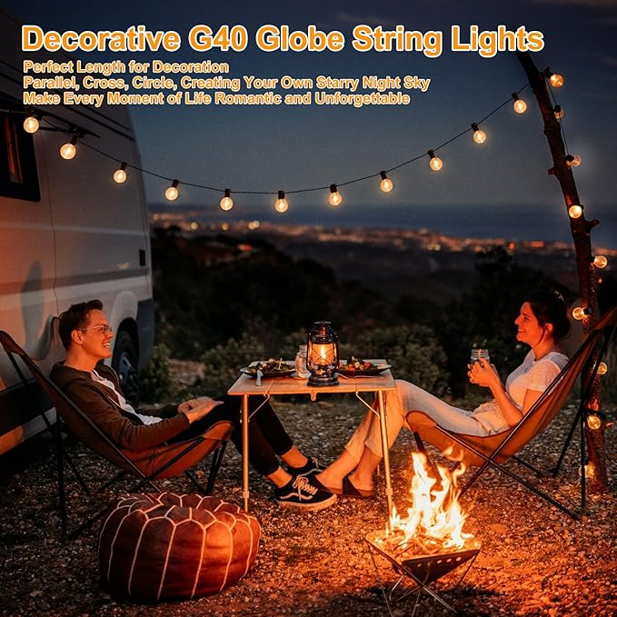 Outdoor G40 LED Globe String Lights 30Feet Dimmable Waterproof Shatterproof Patio Light with 15+2 Bulbs Connectable | Lumora