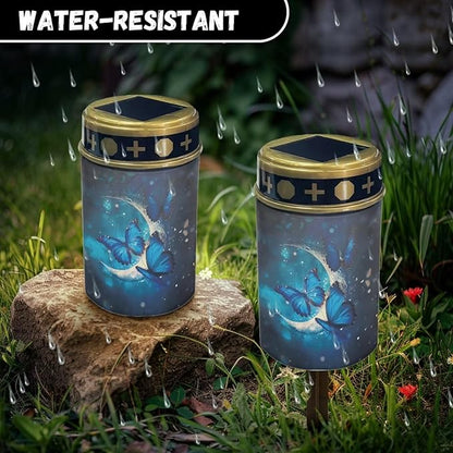 Solar Garden Lights Outdoor Blue Butterflies and Moon Solar Lights Outdoor Solar Lights for Garden Yard Patio Lawn Outdoor Decor, Gifts for Dad,Mother,Grandma