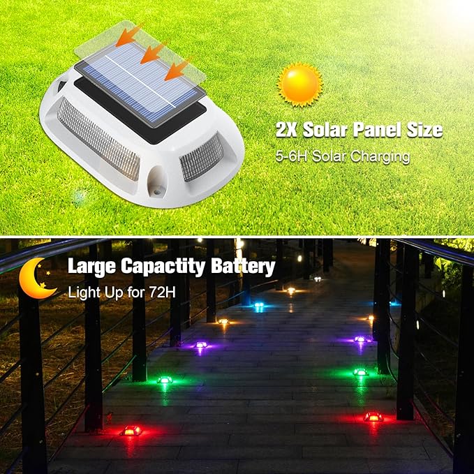 VOLISUN Solar Driveway Lights Dock Deck Lights 4 Pack,9 Colors in 1 Led IP67 Waterproof Outdoor Warning Step Lights for Driveway Sidewalk Pathway RGB