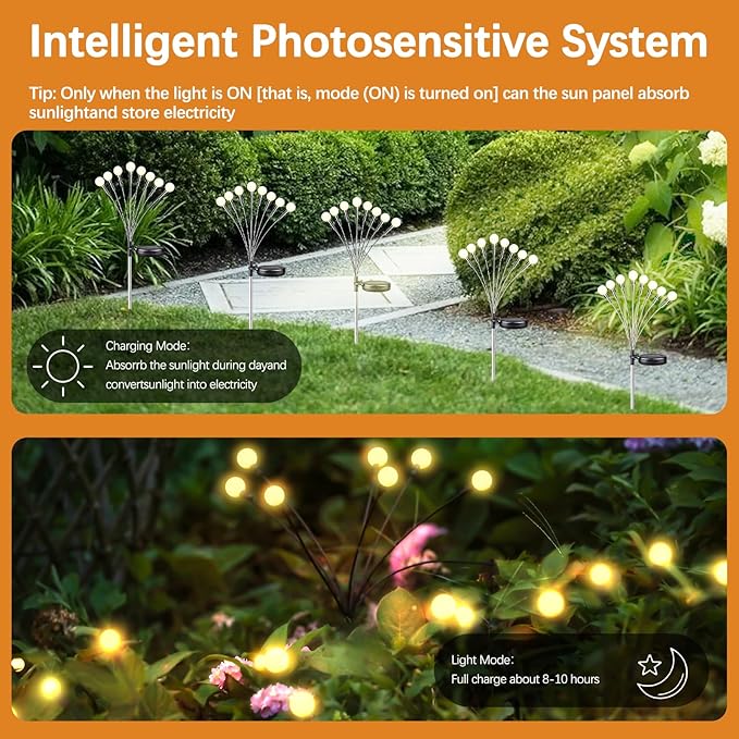 Warm-4Pack 32LED Firefly Warm Changing Lights,Garden Solar Lights Outdoor Decorative,Yard Waterproof Solar | Lumora