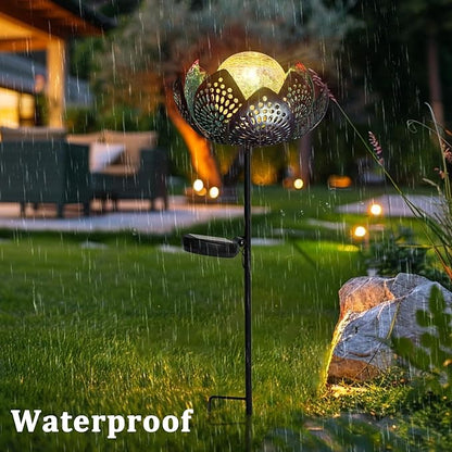 Bshine Lotus Solar Light Outdoor, Waterproof Crack Glass Globes LED Lotus Flower Metal Stake Valentine's Day Outdoor Decor Yard, Courtyard, Path, Art Lawn Ornaments, Gift for Mom Housewarming, Blue