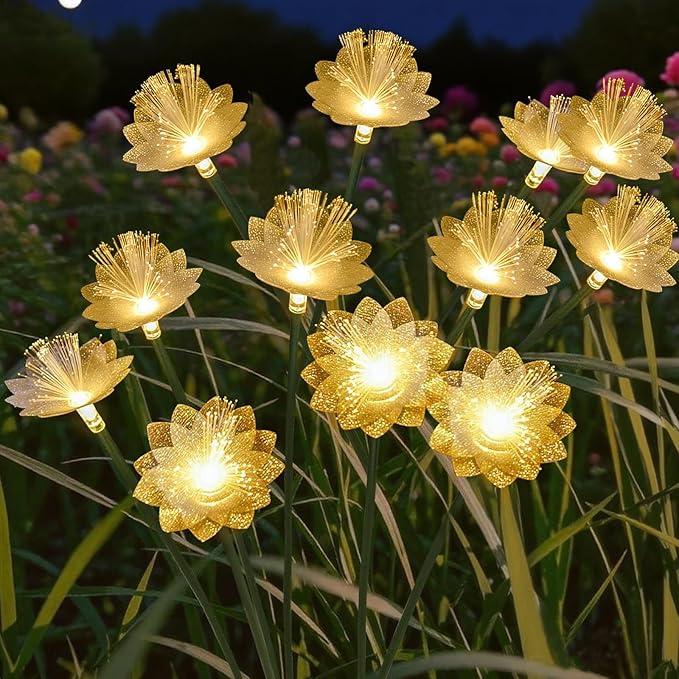 Solar Garden Lights, Solar Flower Swaying Light for Outside, Yard Patio Pathway Decoration, Warm White (2Pack)