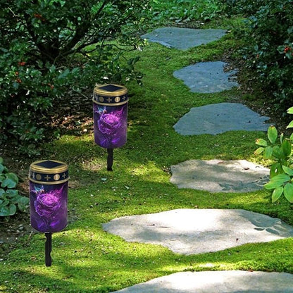 Pink Rose Solar Stake Lights Multipurpose Memorial Cemetery Decorations Solar Powered Lights Landscape Lights Solar Walkway Lights for Outside Patio Yard Pathway