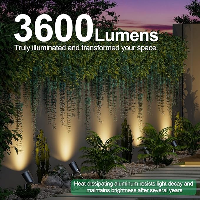 deerdance LED Outdoor Landscape Lighting Low Voltage Landscape Pathway Lights Aluminum Wired Waterproof Outdoor Spotlights Uplight Transformer for Yard House Garden 24W 2400lm (Warm White, 6)