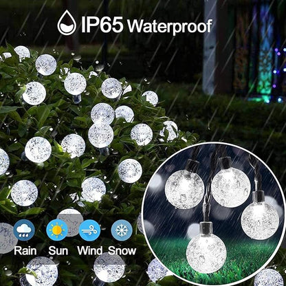 Solar String Lights Outdoor Waterproof,50LED Crystal Globe Solar String Lights,8 Mode 7M/24Ft Outdoor Solar Powered String Light for Garden,Patio,Christmas,Parties,Wedding,Festival (Cool White)