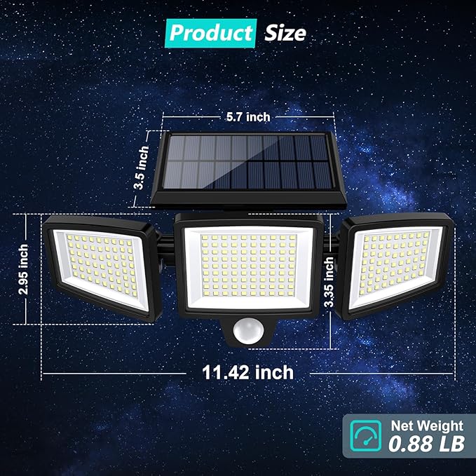 Tuffenough Solar Outdoor Lights 2500LM 210 LED Security Lights with Remote Control,3 Heads Motion Sensor Lights | Lumora