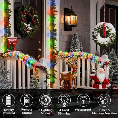 Jnaurb 2-Pack Battery Operated Rope Lights for Outside, Total 66FT 200LED 8 Modes Battery Operated String Lights, Waterproof Christmas Fairy Light with Remote for Outdoor Indoor Xmas Decor -Multicolor