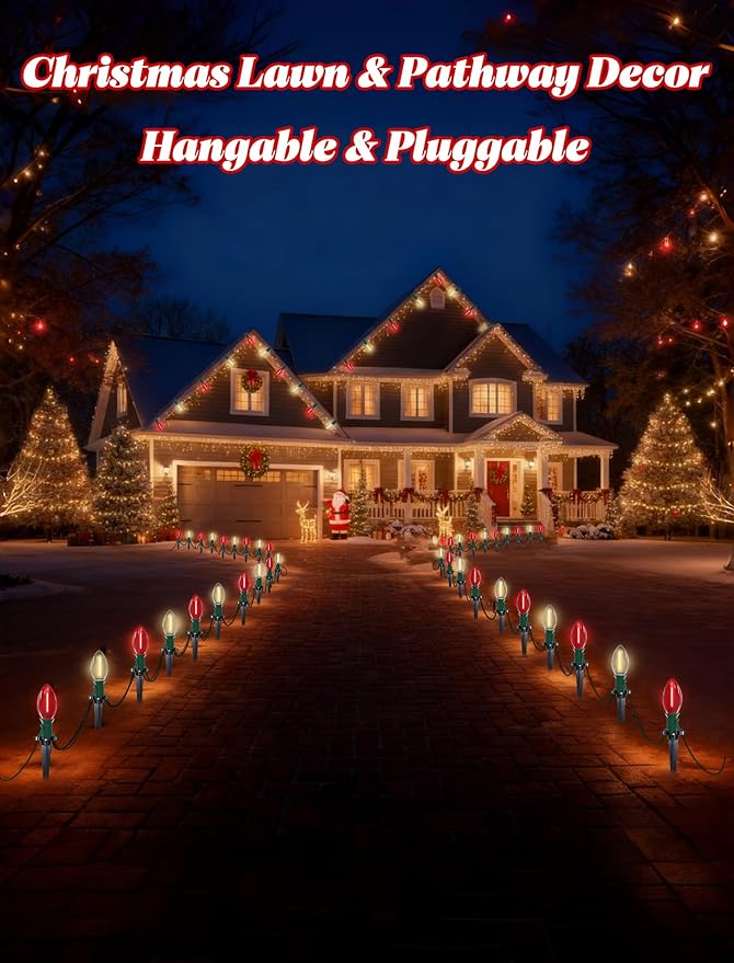 19.5FT Red and White Christmas Pathway Lights Outdoor, C9 LED Christmas Lights Outdoor with 10 Bulbs,Connectable | Lumora