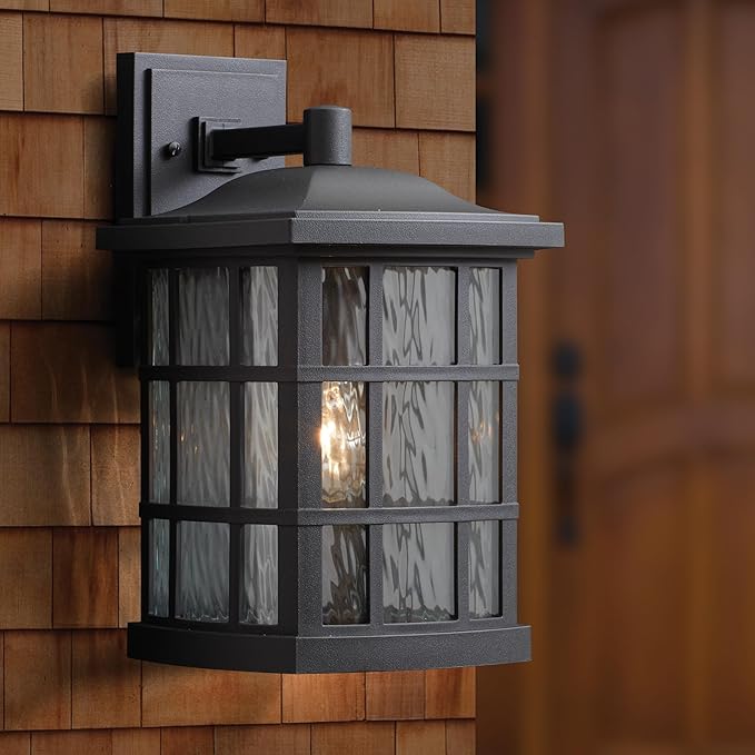 Quoizel Stonington Outdoor Wall Lantern, Coastal Armour 15.5 Inch 1-Light Mystic Black Vintage Wall Sconce, Clear Water Glass, 100W, Decorative Outside Lights for Patio, Porch, Garage or Yard