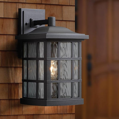 Quoizel Stonington Outdoor Wall Lantern, Coastal Armour 15.5 Inch 1-Light Mystic Black Vintage Wall Sconce, Clear Water Glass, 100W, Decorative Outside Lights for Patio, Porch, Garage or Yard