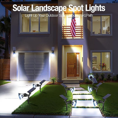 Solar Spot Lights Outdoor 1000LM, IP68 Waterproof Solar Lights Outdoor with 7x360° Adjustable Metal Hose, 4 Lighting Modes Spotlights for Garden Pathway Yard Landscape, 4 Pack (Cool White)
