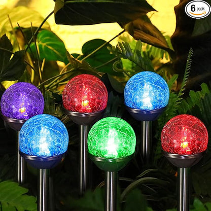 Honoson 6 Pieces Crackle Glass Solar Lights LED Color Changing Outdoor Lawn Lights for Garden Decor Patio Pathway Lawn Yard Landscape