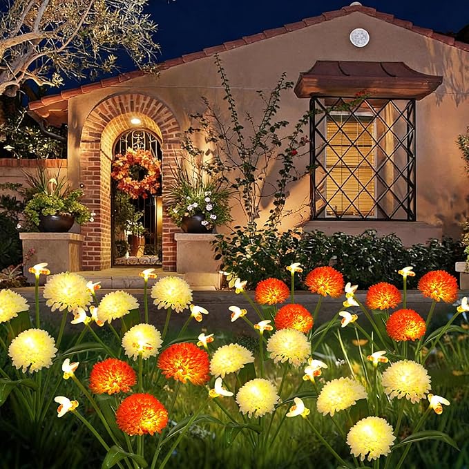 Solar Garden Lights Outdoor Waterproof 2 Packs Solar Swaying Bee Lights with Fake Flowers Fairy Lights Outdoor Patio Yard Pathway Decoration Ideal Gifts for Women Mother's Day