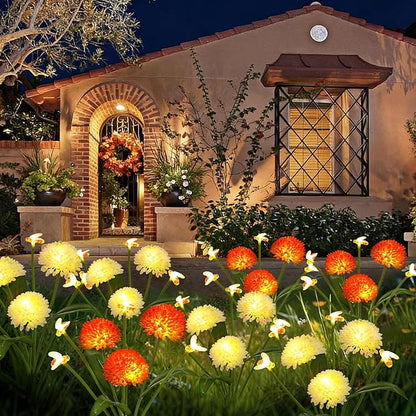Solar Garden Lights Outdoor Waterproof 2 Packs Solar Swaying Bee Lights with Fake Flowers Fairy Lights Outdoor Patio Yard Pathway Decoration Ideal Gifts for Women Mother's Day