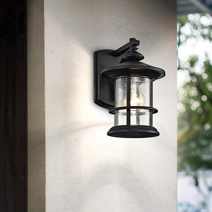 MICSIU Textured Black Outdoor Wall Sconce 2 Pack, 10" Exterior Light Fixtures with Clear Seedy Glass, Waterproof Anti-Rust Wall Mount Lantern for House, Front Porch, Garage, Patio, ETL Listed