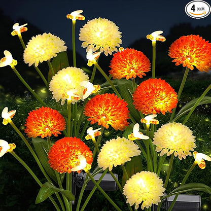 Solar Garden Lights Outdoor Waterproof 4 Packs Solar Swaying Bee Lights with Fake Flowers Fairy Lights Outdoor Patio Yard Pathway Decoration Ideal Gifts for Women Mother's Day