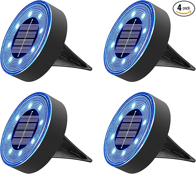 Joomer Solar Ground Lights, 4 Pack 8 LED Solar Lights Outdoor Waterproof IP68 Disc Light Landscape Lighting Garden | Lumora