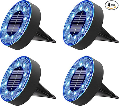 Joomer Solar Ground Lights, 4 Pack 8 LED Solar Lights Outdoor Waterproof IP68 Disc Light Landscape Lighting Garden Light for Patio Pathway Lawn Yard Driveway Walkway(Blue)