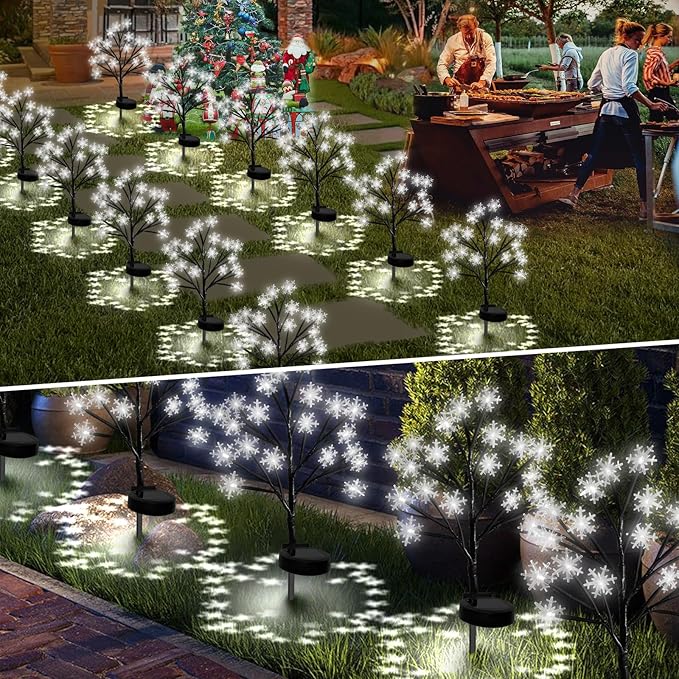 Upgrade Snowflake Solar Christmas Lights Outdoor - 2PACK 40LED Snowflake Pathway Lights for Outdoor Christmas Decorations,Waterproof Solar Garden Lights for Yard Xmas Party Decor(Cool White)