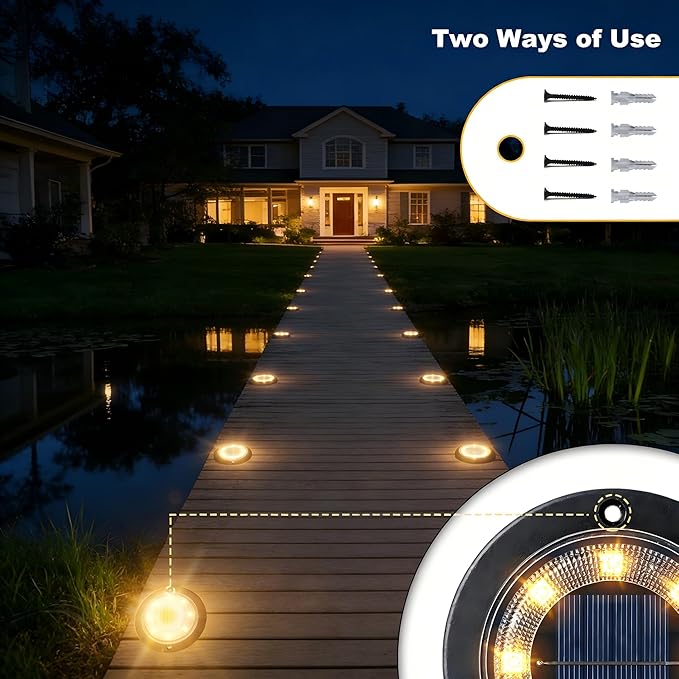 Flacchi Solar Lights Outdoor - Solar Powered Ground Lights Outdoor Solar Disk Light Waterproof Landscape Light for | Lumora