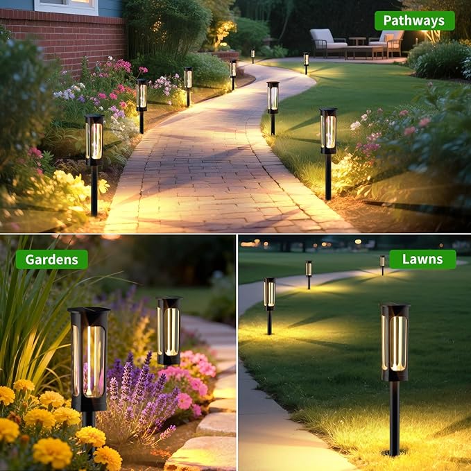 Solar Pathway Lights Outdoor 4 Pack: Solar Powered Garden Lights Waterproof 12-Hour Illumination & Longer Light Strip - Bright Landscape Path Lights for Lawn Driveway Patio Sidewalk Yard