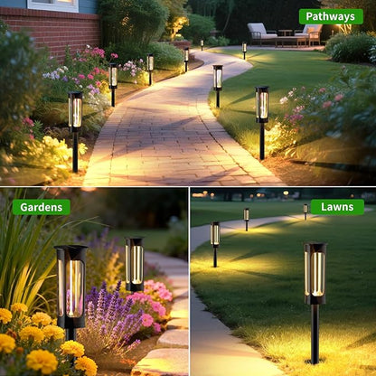 Solar Pathway Lights Outdoor 4 Pack: Solar Powered Garden Lights Waterproof 12-Hour Illumination & Longer Light Strip - Bright Landscape Path Lights for Lawn Driveway Patio Sidewalk Yard