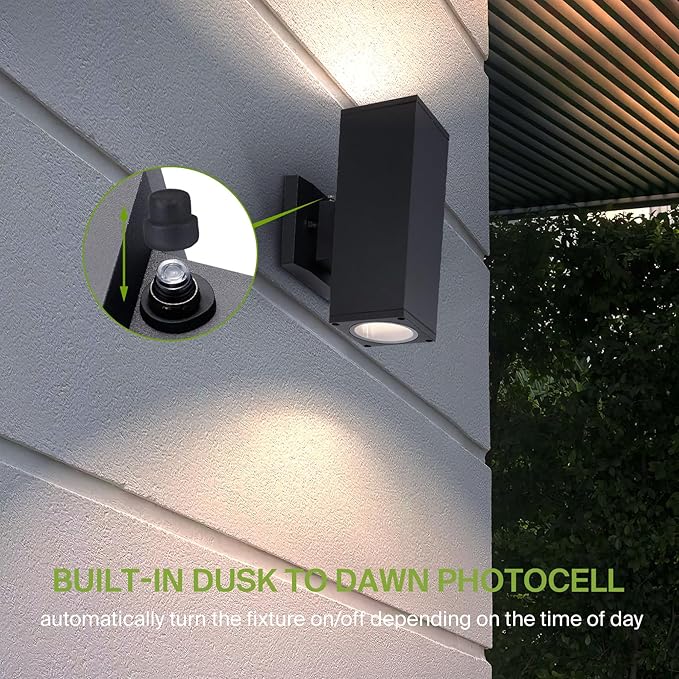 ASD 2 Light Square Dusk to Dawn Outdoor Wall Light Fixture | 120W E26 Bulb Socket 120V ETL Cylinder Up Down Lights | Lumora