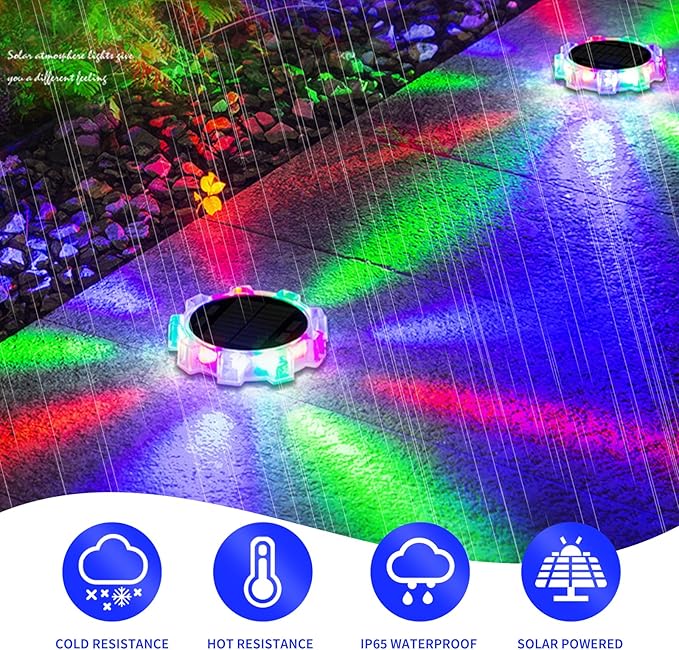 4 Pack Mini Solar Ground Lights Outdoor, LED Flat Solar Disc Lights IP65 Waterproof Anti-Rust, Solar Powered | Lumora