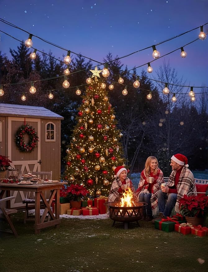 Outdoor String Lights 25 Ft G40 Patio Lights with 27 Edison Incandescent Bulbs,Weatherproof Connectable Hanging Christmas Lights for Backyard Porch Balcony Party Garden, Lawn Decor, Green Wire