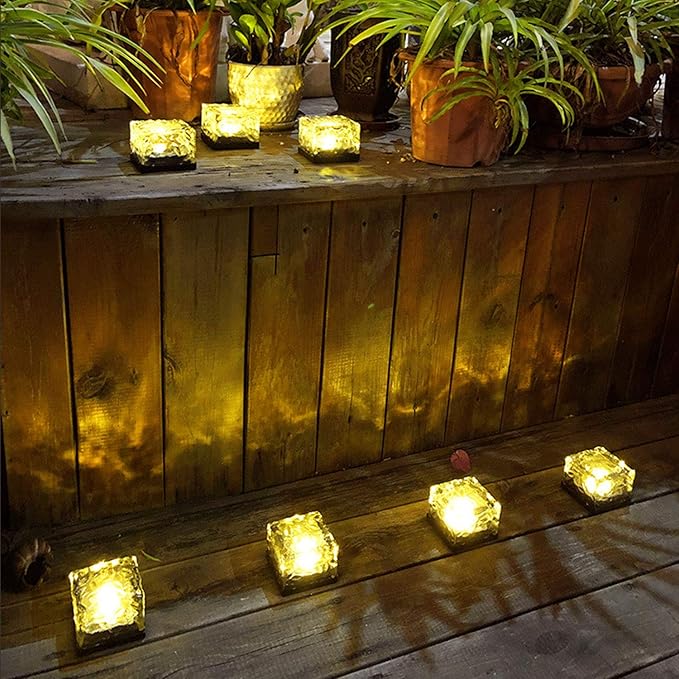 Solar Ice Cube Shaped Brick Light, 4x4x2.15 Inch Ice Cube Shaped Brick Warm White Outdoor Solar Garden Decorative | Lumora