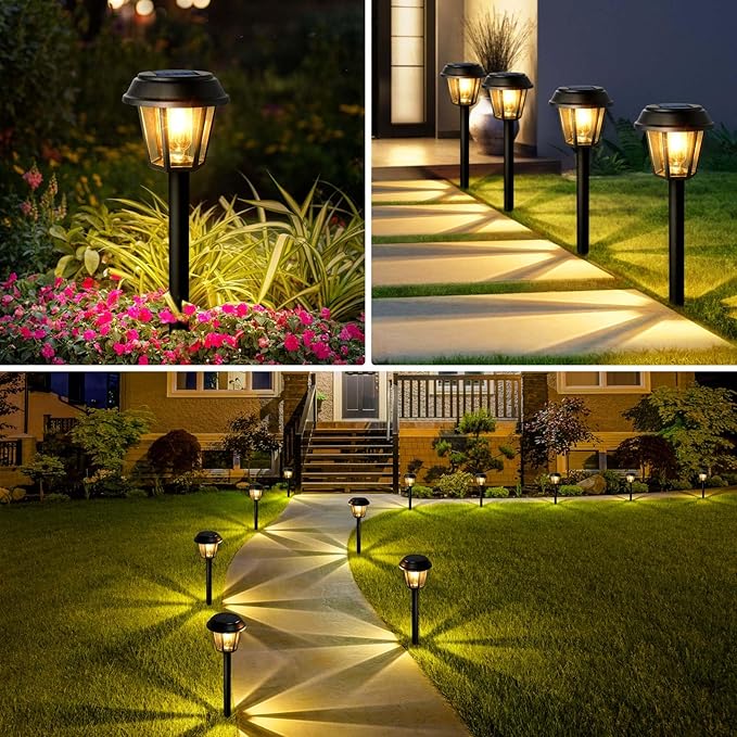 Solar Pathway Lights Outdoor 12 Pack Solar Lights Outdoor Waterproof 3000K Warm White Tungsten Filament Bulb for | Lumora
