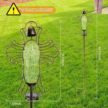 Solar Lights Garden Backyard Decor Outdoor,Angel Figurine Waterproof Light Cross Stake,Housewarming Yard Patio Pathway Lawn Ornaments Ideas for Gardening Mother Grandma