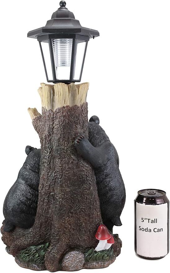 Ebros Love is in The Air Me + U Rustic Forest Black Bear Couple Courtship Dating Outpost Statue with Solar LED Light Lantern Path Lighter As Garden Decorative Sculpture of Bears Valentines Accent
