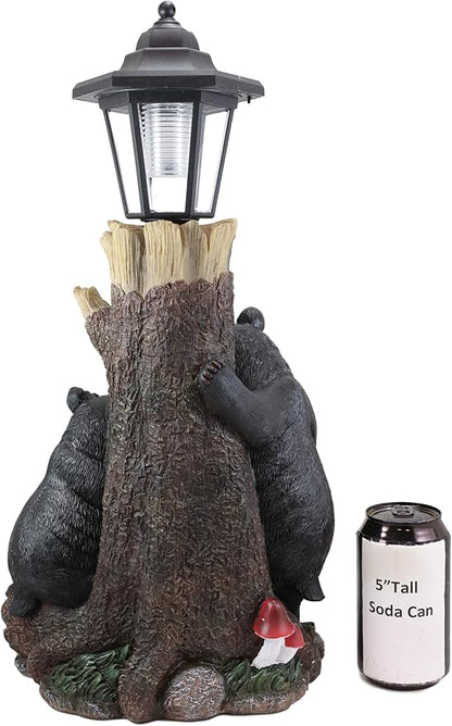 Ebros Love is in The Air Me + U Rustic Forest Black Bear Couple Courtship Dating Outpost Statue with Solar LED Light Lantern Path Lighter As Garden Decorative Sculpture of Bears Valentines Accent