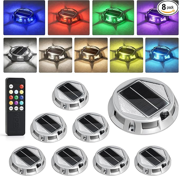 VOLISUN Solar Driveway Lights with Remote Control 8 Pack, 9-Color Changing & 12 Modes IP68 Waterproof for Marine | Lumora