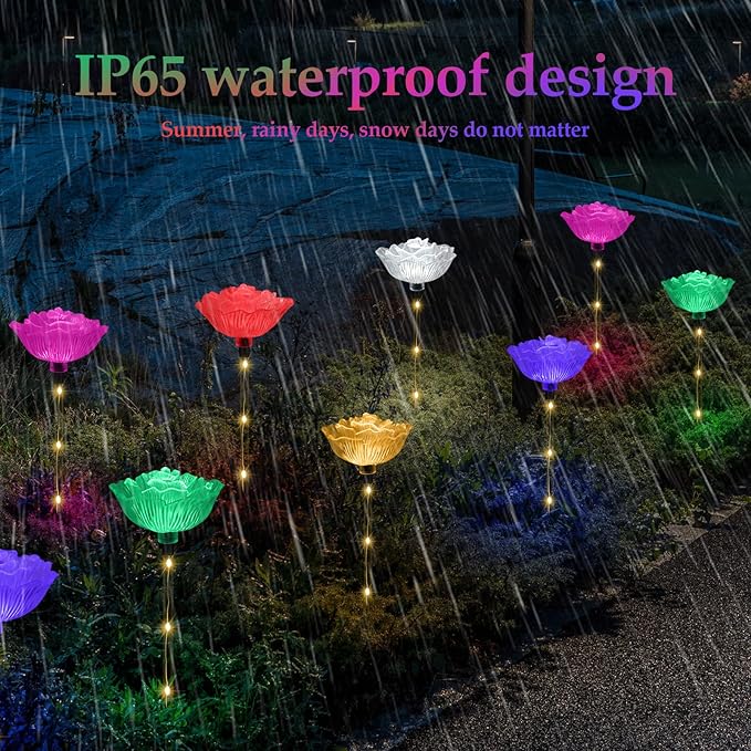Solar Garden Light Outdoor Waterproof,6PACKS Multicolor Bigger Rose Flowers Lights Lawn Decor,Solar Pathway Rose Lights for Garden,Mom Day,Christmas,Housewarming Gifts Decor