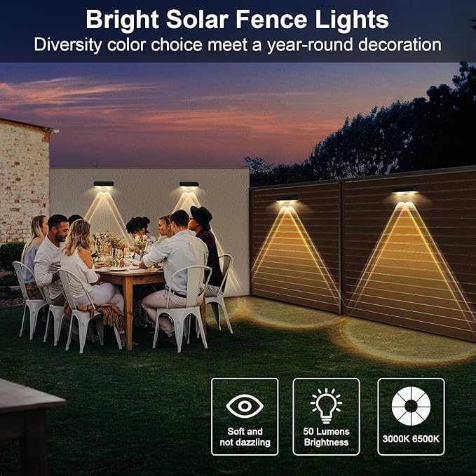Solar Fence Lights Outdoor 16 Pack, Warm White & Cool White & 6 Colored+RGB Color Changing, High Bright LED Spot | Lumora